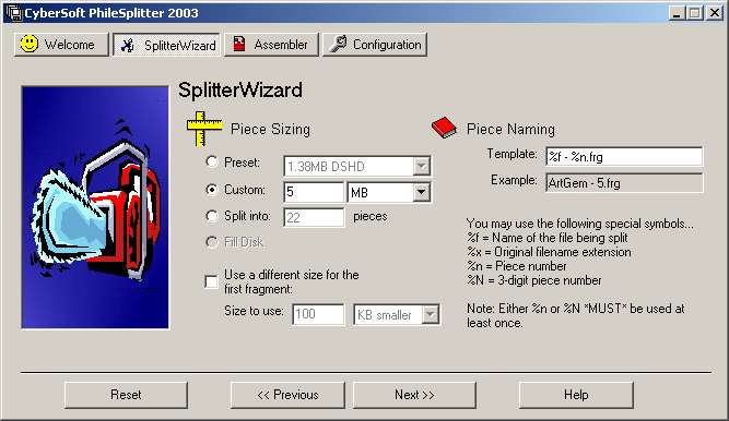 CyberSoft PhileSplitter 2003 - File splitter with lots of features